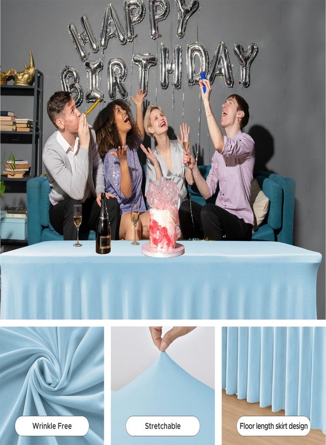 HolidayIdeas Floor Length 4ft Spandex Tablecloth Fitted Stretch Table Skirts 24x48 Inch, Ruffle Design Wrinkle-Free Polyester Table Cover for Weddings Parties Banquets Events,Baby Blue, 2 Pcs - Image 4